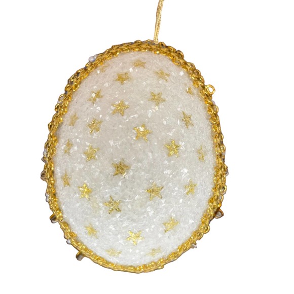 Vintage Handmade Real Egg Shell Diorama Angel Christmas Ornament Faux Pearl Trim - Picture 2 of 8